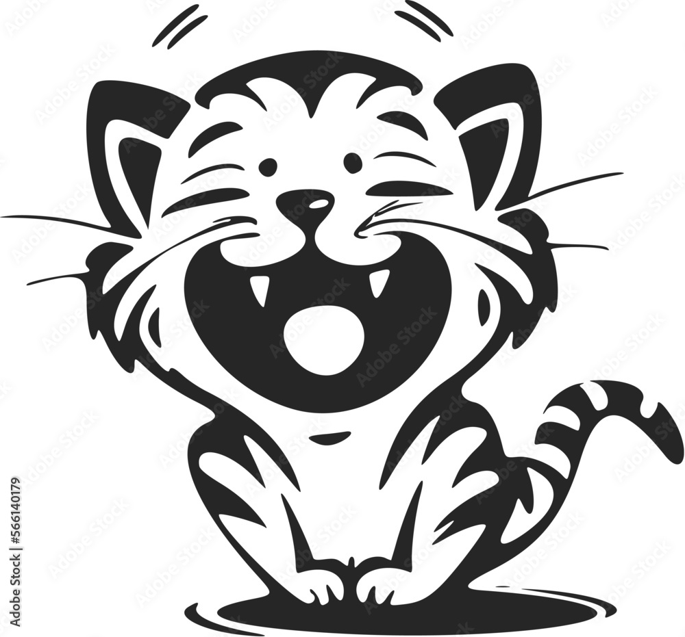 Positive black on white background laughing tiger logo.