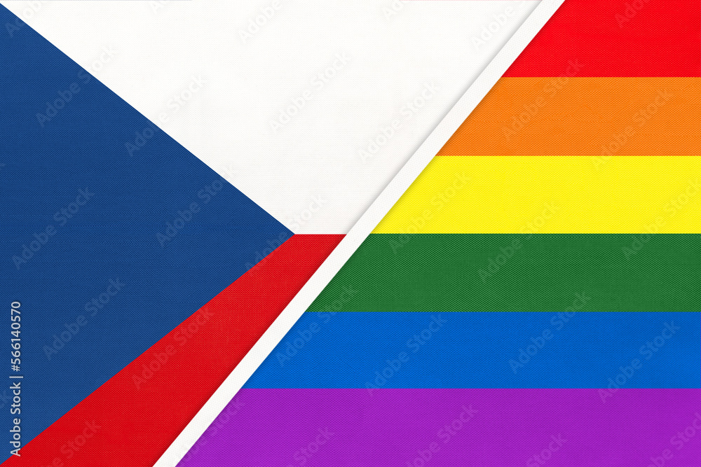 Czech Republic and Rainbow flag symbol of country. Czechia vs LGBT national flags.