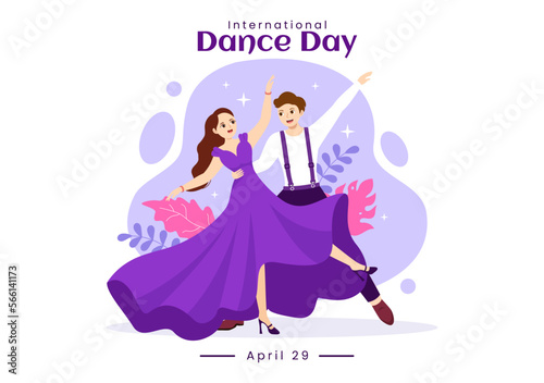 International Dance Day Illustration with Professional Dancing Performing Couple or Single in Flat Cartoon Hand Drawn for Landing Page Templates