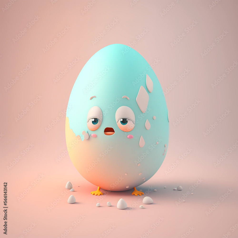 Fototapeta premium Cute egg cartoon 3D character. Generative Ai