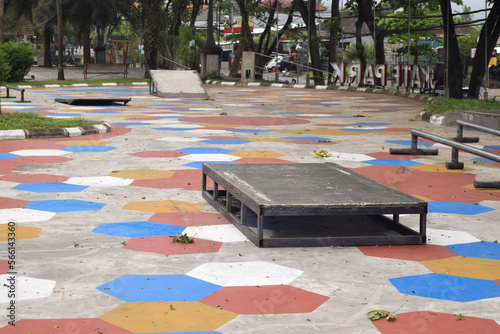 skate park obstacle course in a park