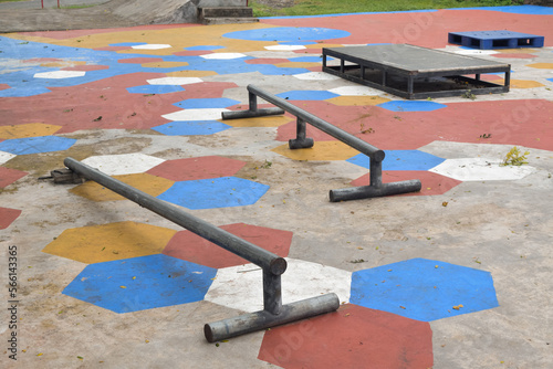 skate park obstacle course in a park