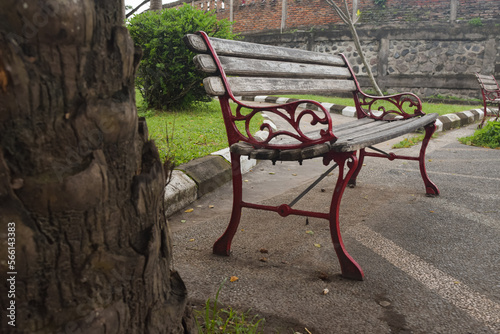 seating in the garden with ancient architecture