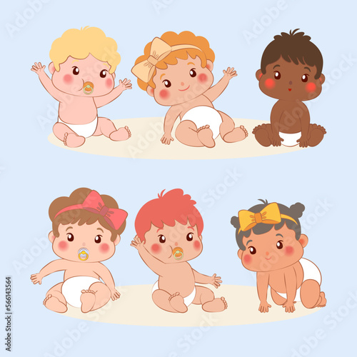 Cute babies with different looks doing different actions