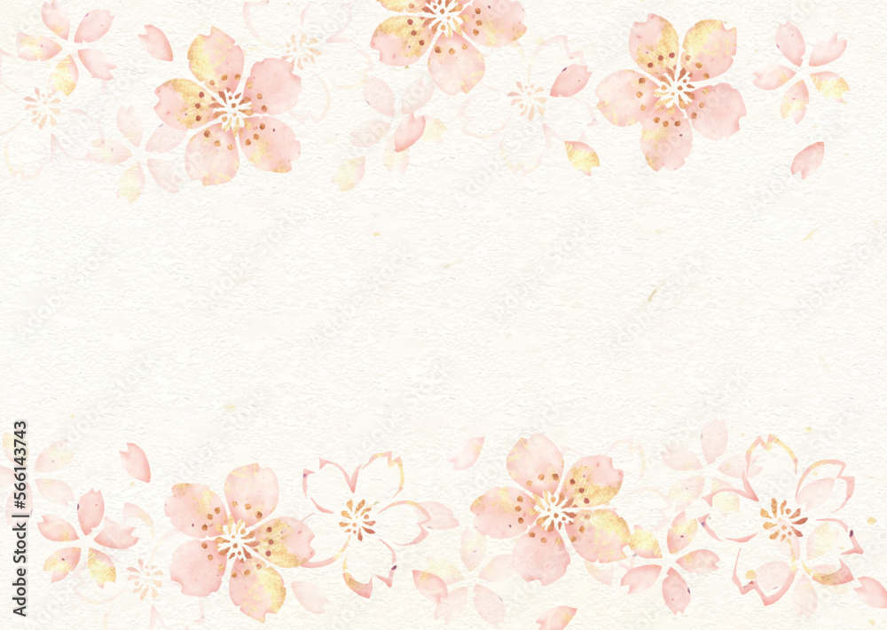 桜, 水彩, 花, 春, 桜吹雪, 花びら, 和紙,ベクター