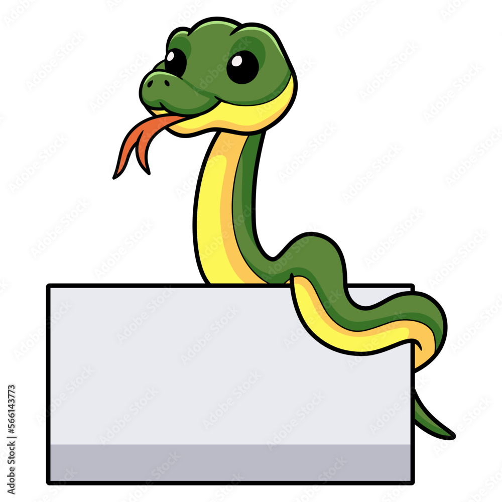 Fototapeta premium Cute easten racer snake cartoon with blank sign