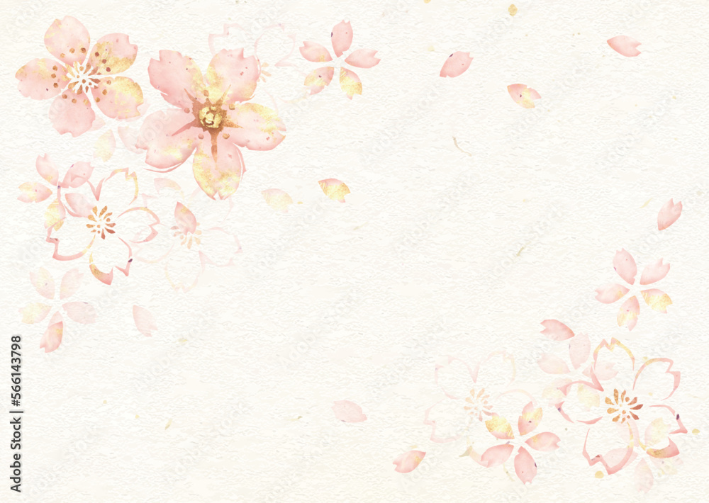 Obraz premium 桜, 水彩, 花, 春, 桜吹雪, 花びら, 和紙,ベクター