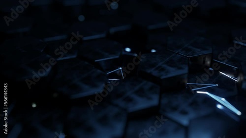 Futuristic Hexagon background. 3d render. Abstract blue Hexagonal pattern. Random motion. Seamless loop