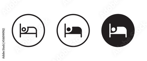 Person in bed icon. Sleeping shelter. sleep Hotel motels, guest house, accommodation icon symbol logo illustration,editable stroke, flat design style isolated on white