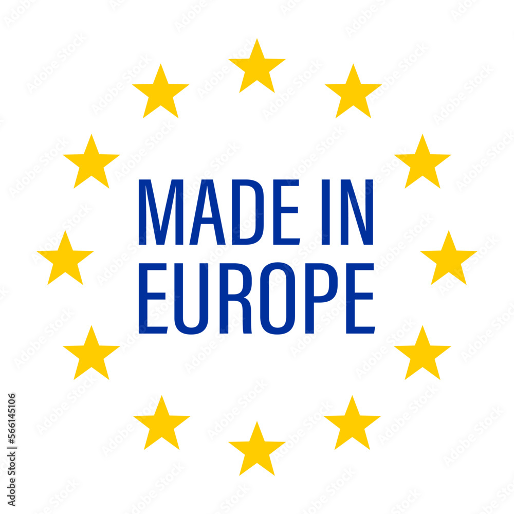 European Union product emblem. Europe flag. Vector in flat design European Union product emblem. Europe flag. Vector in flat design