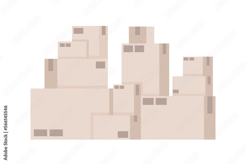 Parcel boxes pile in warehouse semi flat color vector objects. Cardboard packages. Editable items. Full sized elements on white. Simple cartoon style illustration for web graphic design and animation Parcel boxes pile in warehouse semi flat color vector objects. Cardboard packages. Editable items. Full sized elements on white. Simple cartoon style illustration for web graphic design and animation