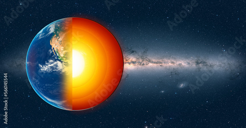 Fototapeta Naklejka Na Ścianę i Meble -  The structure of the earth's crust. Earth cross section in space view. Elements of this image furnished by NASA.