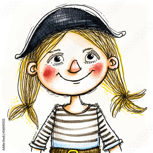 Young and cute pirate, dressed in the traditional costume of sailors and sailors. Perfect illustration for all types of creations.
