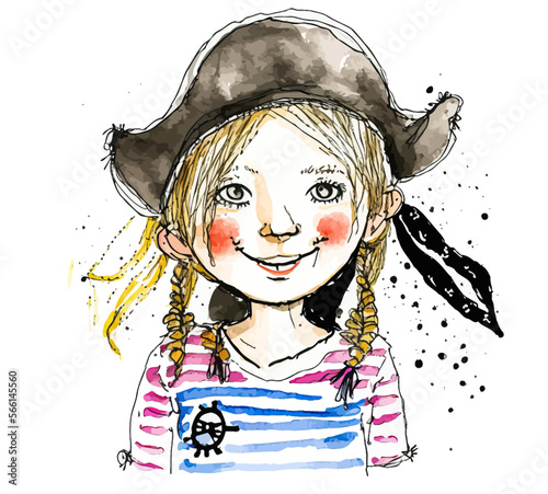 Photo Pretty pirate girl in a pirate costume