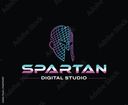 Modern Sparta Wire Frame Helmet Logo Design Template
