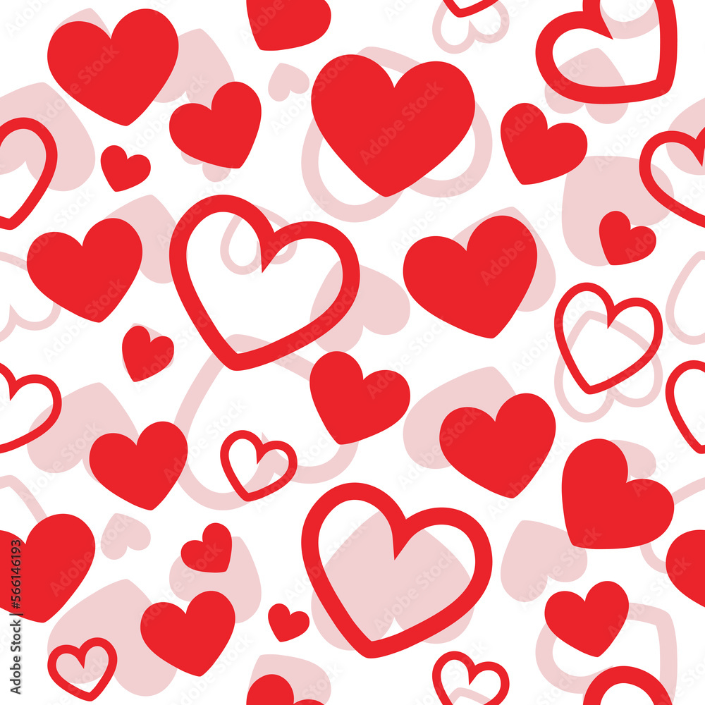 Valentine red heart vector seamless pattern