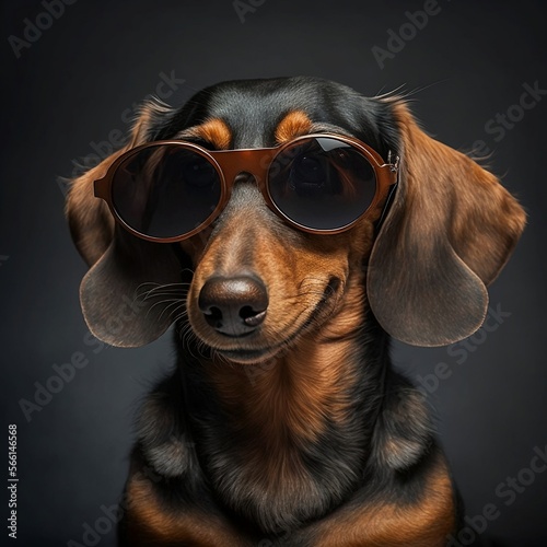 Cute Dachshund with Sunglasses portrait - generative AI digital illustration