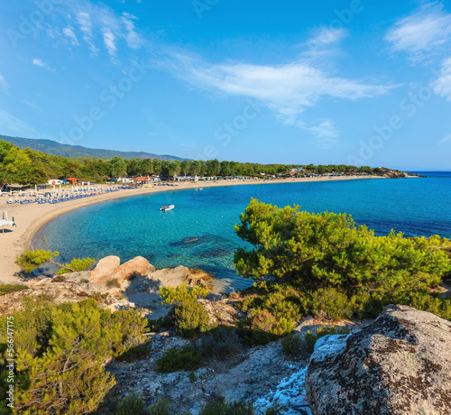 Summer morning Platanitsi beach on Sithonia Peninsula (Chalcidice, Greece).