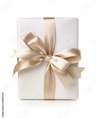 Gift box tied with satin ribbon isolated on white background © Pixel-Shot