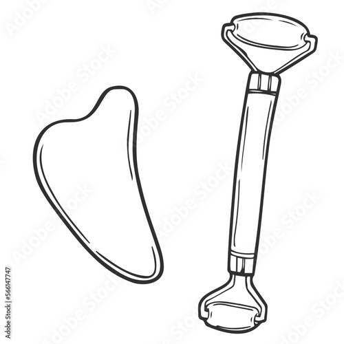 Vector hand drawn doodle sketch gua sha face massage roller isolated on white background