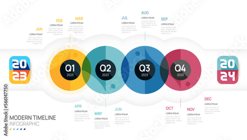 Infographic 2023 template for business. Modern  Timeline diagram calendar and 4 quarter topics, Can be used for vector infographics, flow charts, presentations, websites. photo