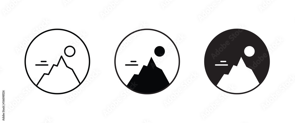 Mountain on a peak, Top of mountain icon vector, Mount, Climbing, conquered, way up, high in, Hiking icon symbol logo illustration, editable stroke, flat design style isolated on white