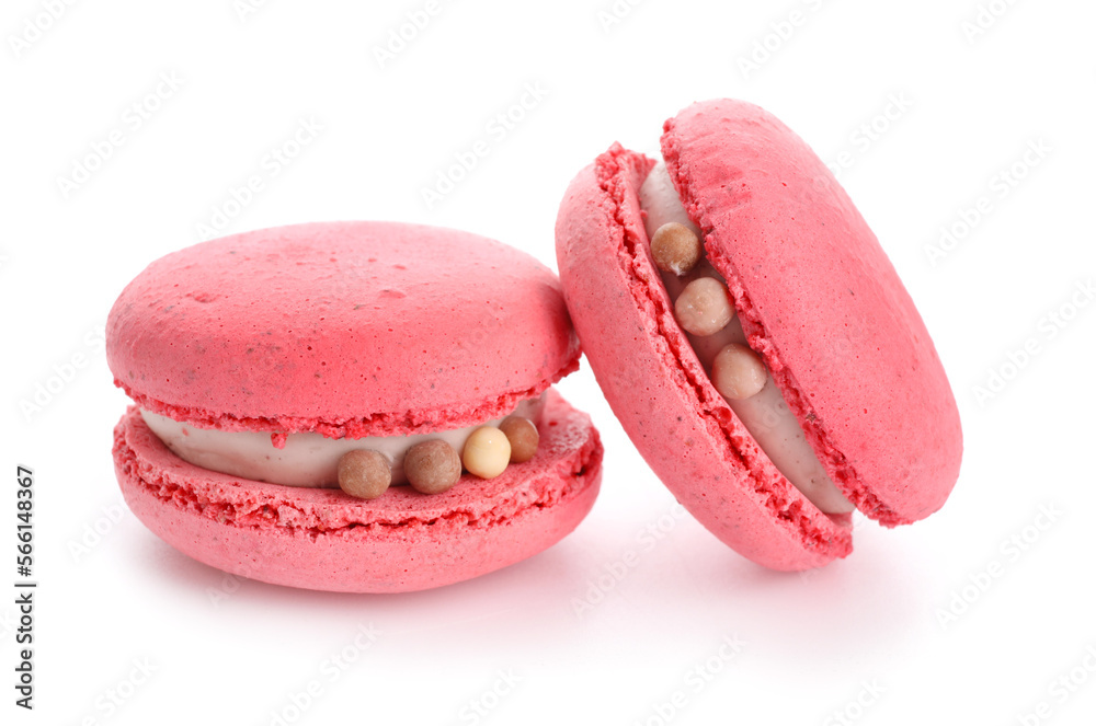 Tasty macaroons isolated on white background. Valentine's Day celebration Tasty macaroons isolated on white background. Valentine's Day celebration