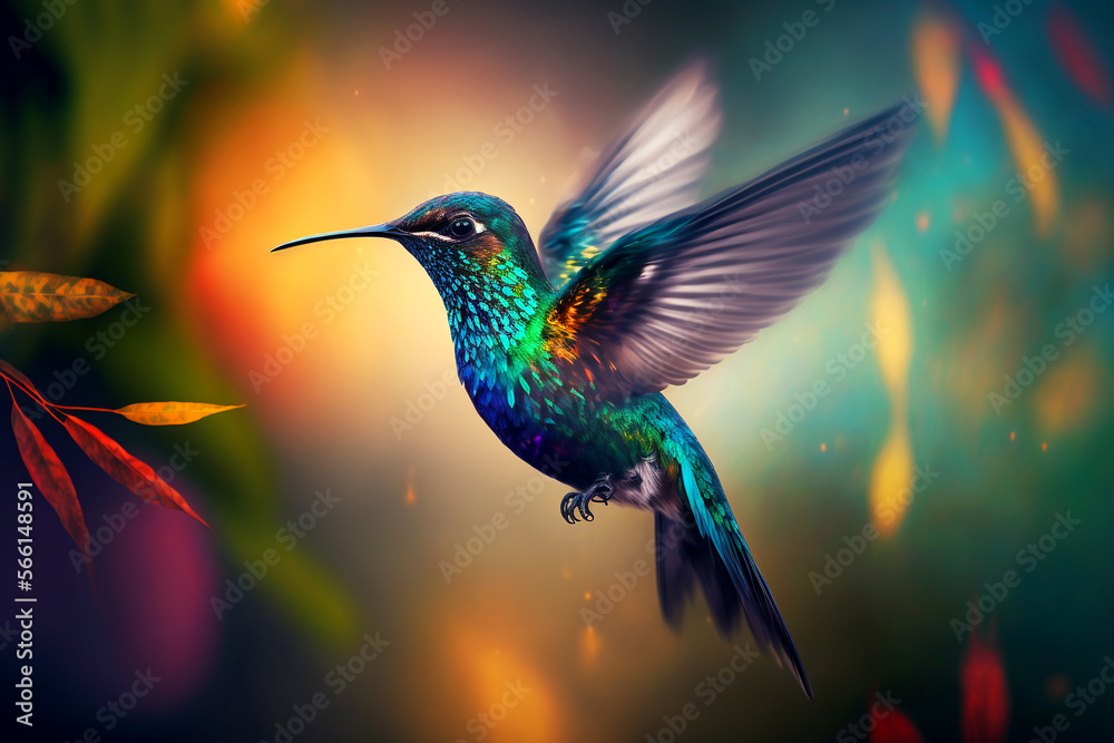 Obraz premium Hummingbird flying in the tropical forest