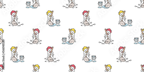 cat seamless pattern cleaning broom mop kitten calico vector breed neko cartoon pet gift wrapping paper tile background repeat wallpaper animal doodle illustration scarf isolated design
