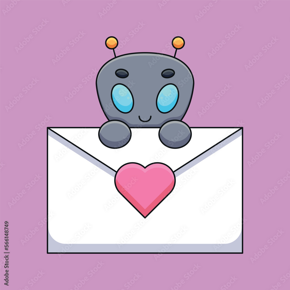 cute alien holding a love letter cartoon mascot doodle art hand drawn outline concept vector kawaii icon illustration cute alien holding a love letter cartoon mascot doodle art hand drawn outline concept vector kawaii icon illustration