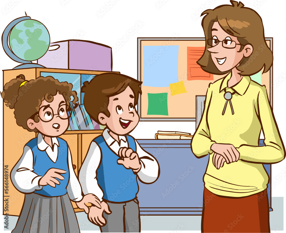 Teacher And Students Talking Cartoon Vector Stock Vector Adobe Stock