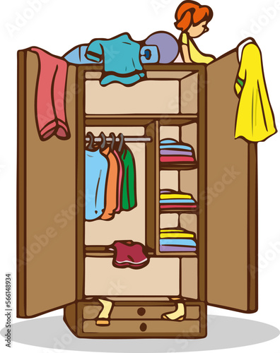 messy wardrobe child cartoon vector