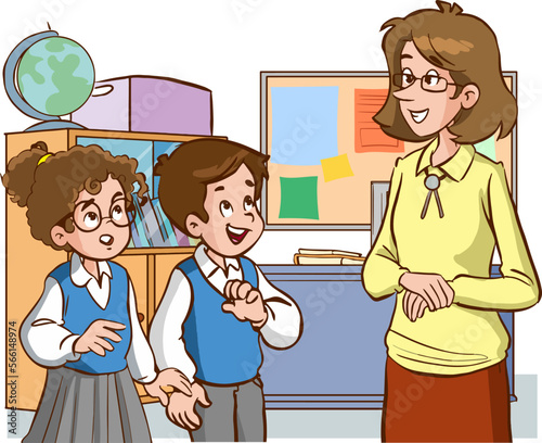 teacher and students talking cartoon vector