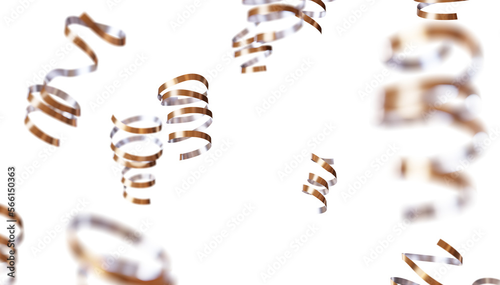 Golden confetti falling down isolated on transparent background. Stock