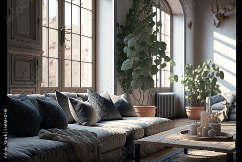 minimalist living room mediteranian concept. Generative AI