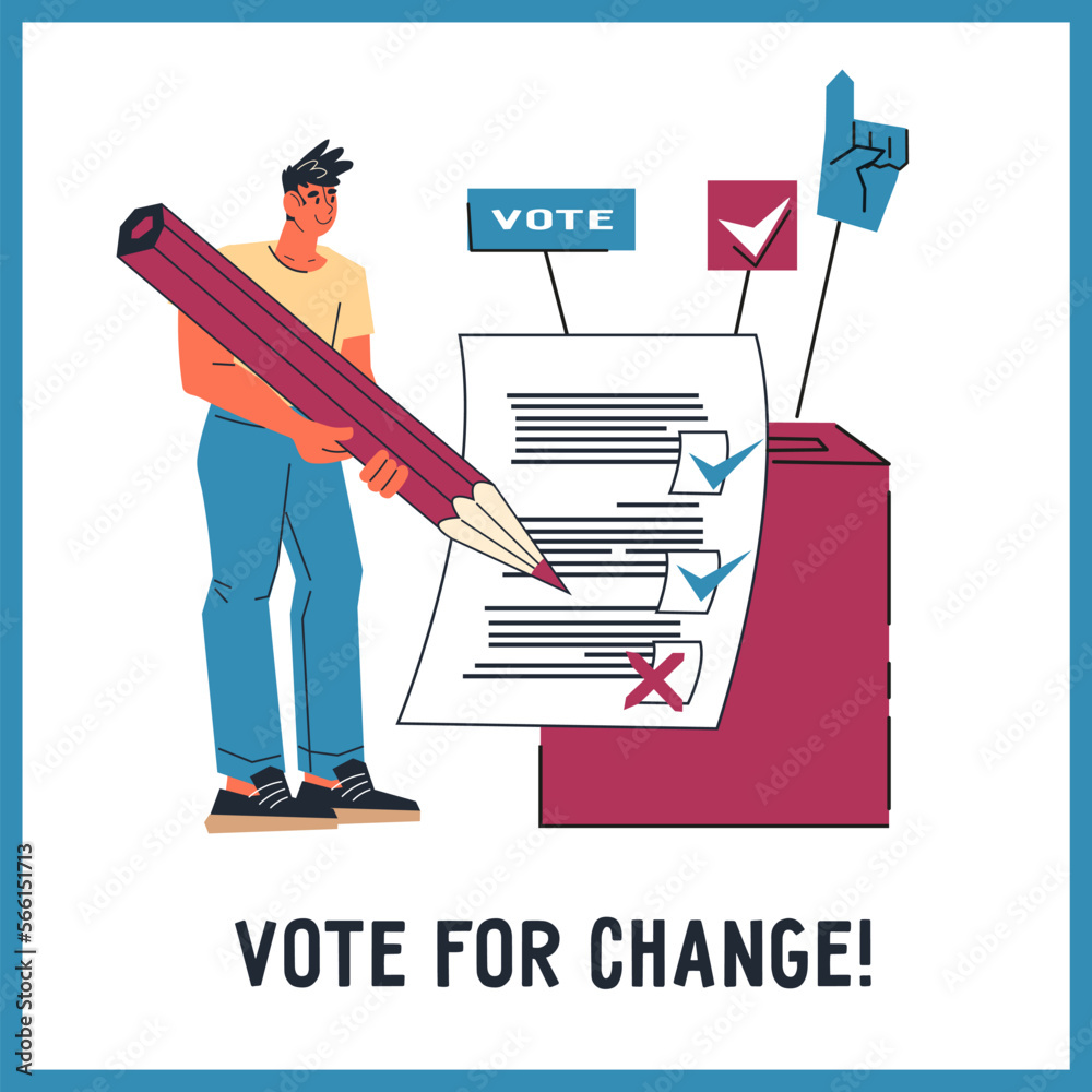 Vote campaign and elections banner or poster design, flat hand drawn