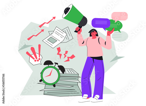 Business woman with documents for work planning and to do concept. Office work management, todo list planning. tasks priority, flat cartoon vector illustration isolated on white background.