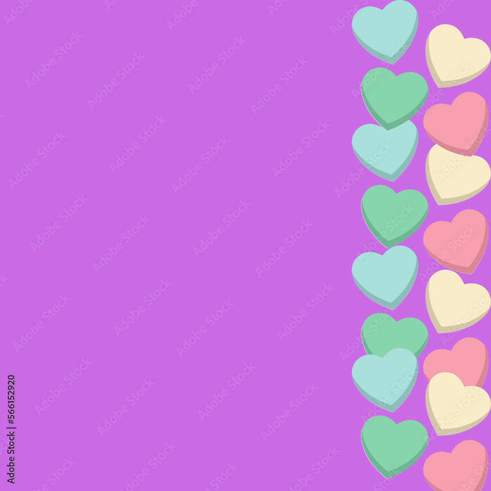 violet background with balloons hearts