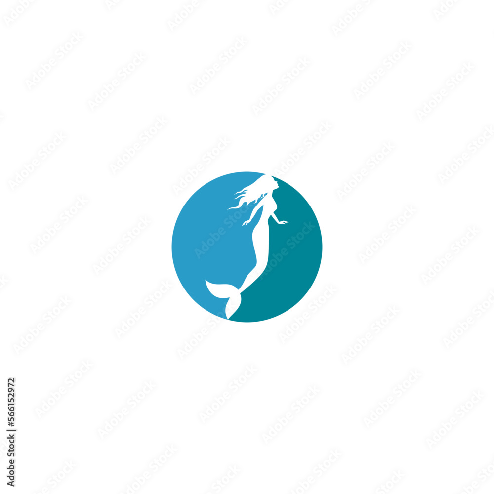 Mermaid Logo, Silhouette of a beautiful mermaid icon isolated on white background