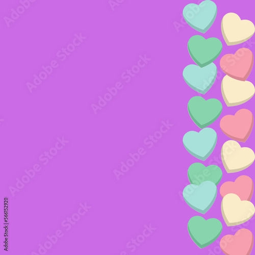 violet background with balloons hearts