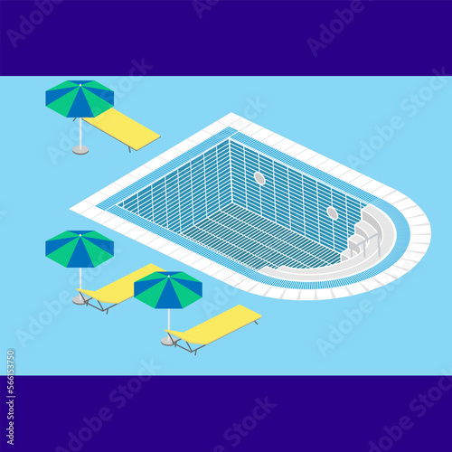 Detailed flat isometric vector illustration of the pool.