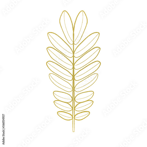 Gold Doodle Leaf organic line art. fern leaf.
