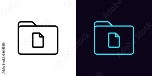 Outline file folder icon, with editable stroke. Folder frame with document sign. Business report folder, document storage, contract and certificate directory, agreement sheet.