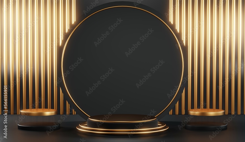 3D rendering of black podium background for black friday product on podium