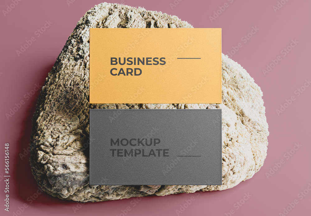 Floating Business Card Mockup With Rock Stock Template | Adobe Stock