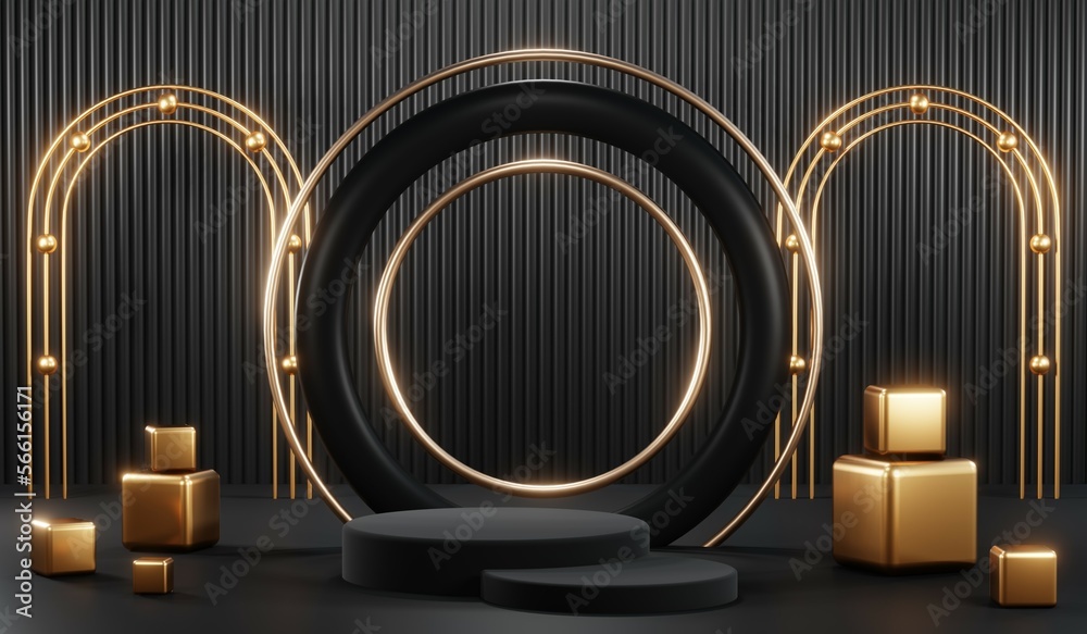 3D rendering of black podium background for black friday product on podium