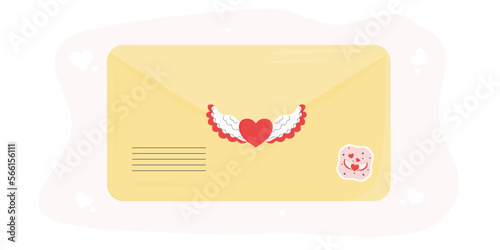 Envelope with hearts. A love letter for Valentine's Day. An envelope for a letter with a declaration of love. Lovers' Day. Vector illustration in flat style