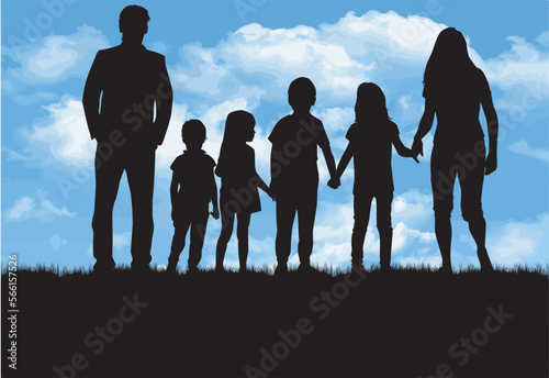 Family silhouettes in nature. vector work. 