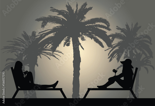 Women relaxing on deck chair	