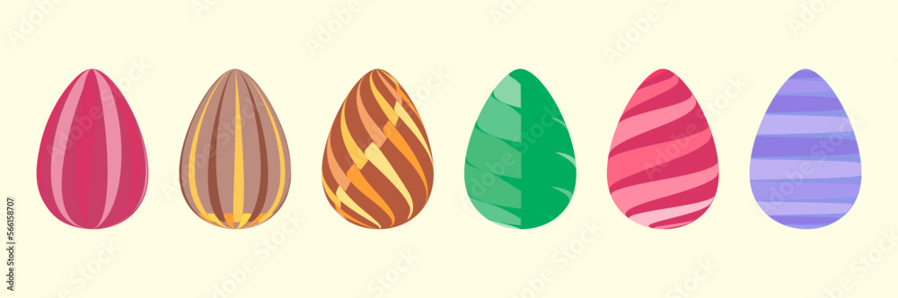Set of Simple Striped Easter Eggs on White Background Set of Simple Striped Easter Eggs on White Background